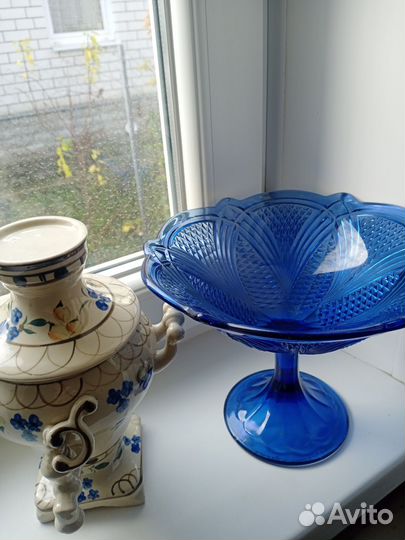 Ваза - фруктовница кобальт.Самовар керамика