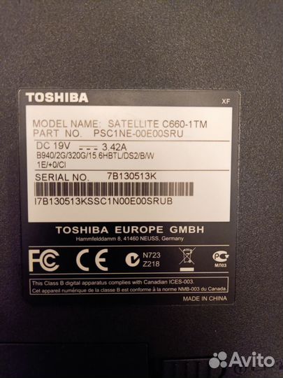 Ноутбук Toshiba satellite c660 1tm