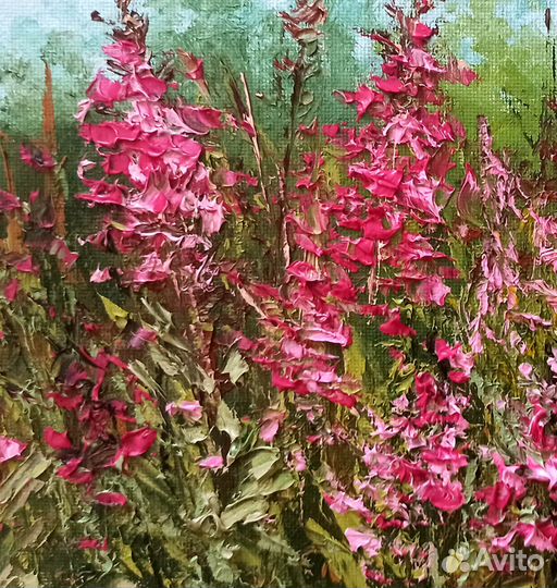 Картина маслом Иван-чай Полевые цветы Пейзаж