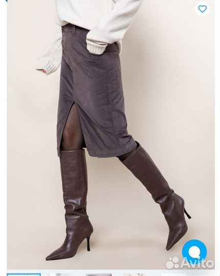 Юбка с разрезом из эластичного вельвета Vilatte