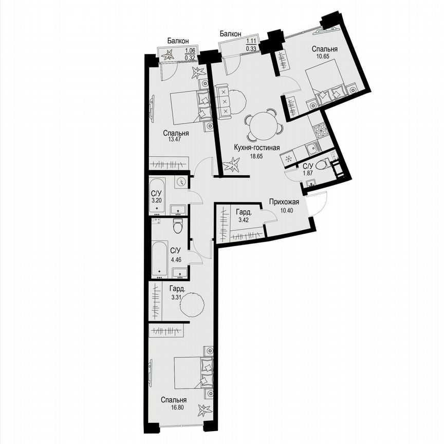 3-к. квартира, 86,9 м², 3/6 эт.