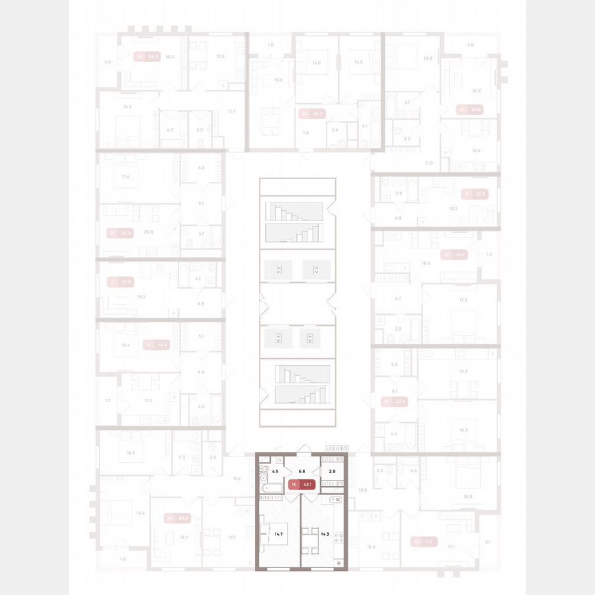 1-к. квартира, 43,1 м², 25/32 эт.
