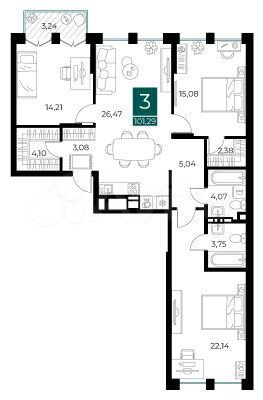 3-к. квартира, 101,3 м², 5/13 эт.
