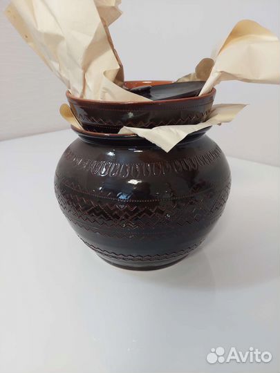 Жаровня 3 литра и миска новые, Таволжская керамика