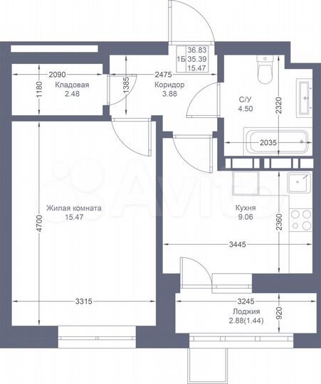 1-к. квартира, 36,8 м², 4/17 эт.