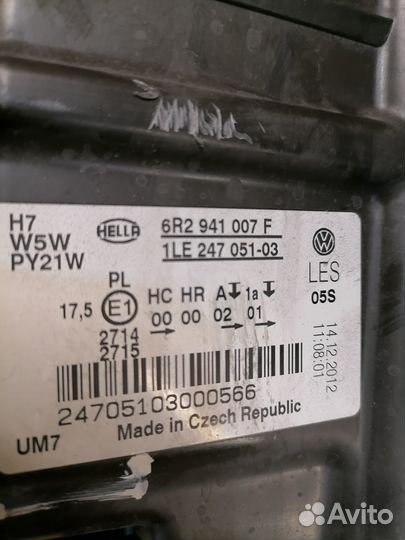 Фара галоген левая Volkswagen Polo 5 6R