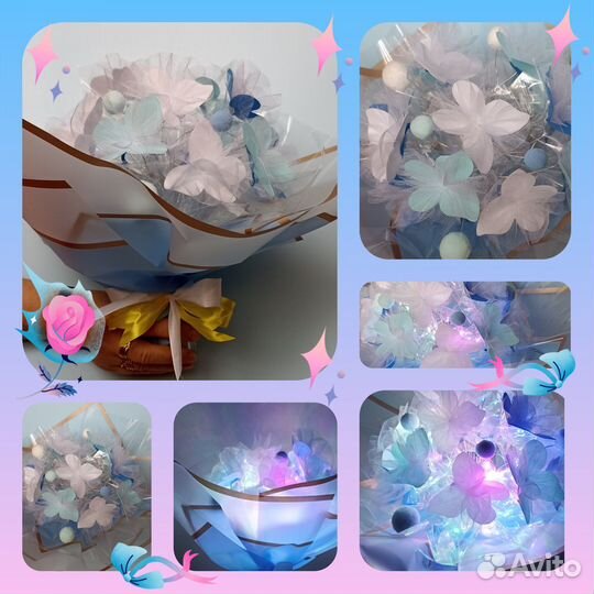 Светящийся букет бабочек ручная работа подарок