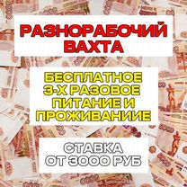 Разнорабочий Вахта/Проживание+ Питание