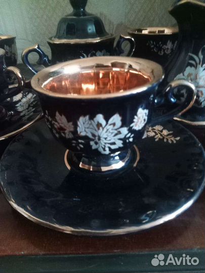 Сервиз кофейный кобальт позолота, винтаж, Индия