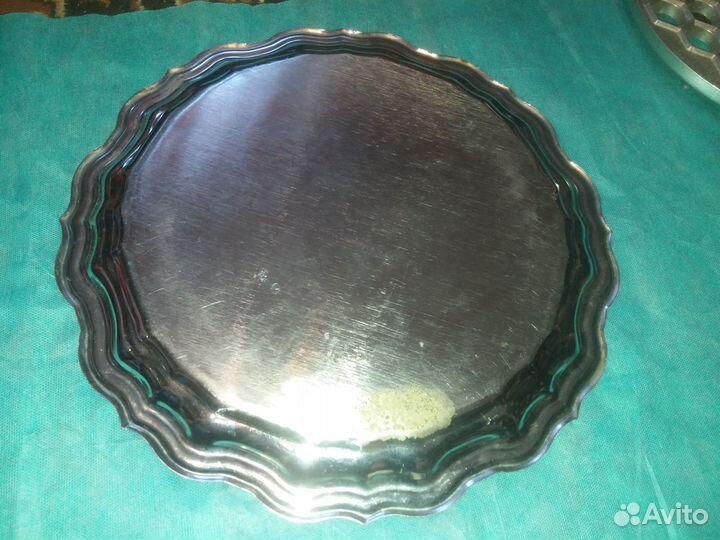 Поднос круглый для самовара мельхиор СССР