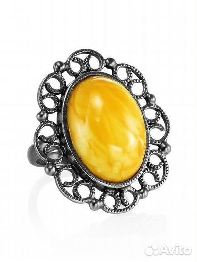 Серебряное Кольцо Перстень с Натуральным Янтарем