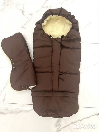 Зимний конверт в коляску на овчине и муфта