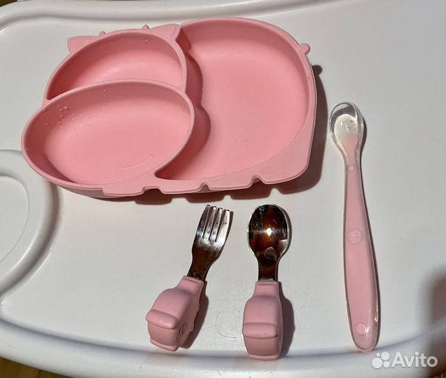 Силиконовая детская тарелка и бутылочка avent