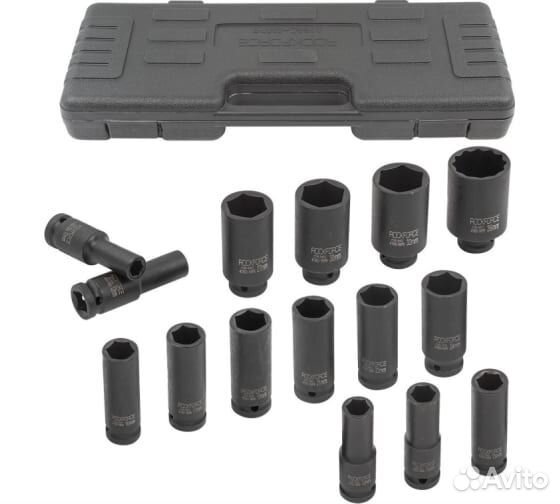 Набор головок ударных глубоких 15 предметов, 1/2