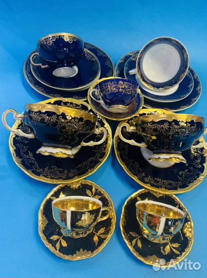 Чашка блюдце и тарелка кобальт (кофе и чай) гдр