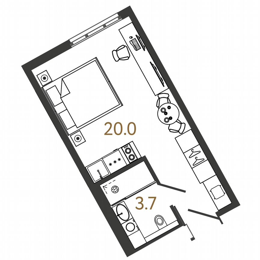 Апартаменты-студия, 23,7 м², 11/16 эт.