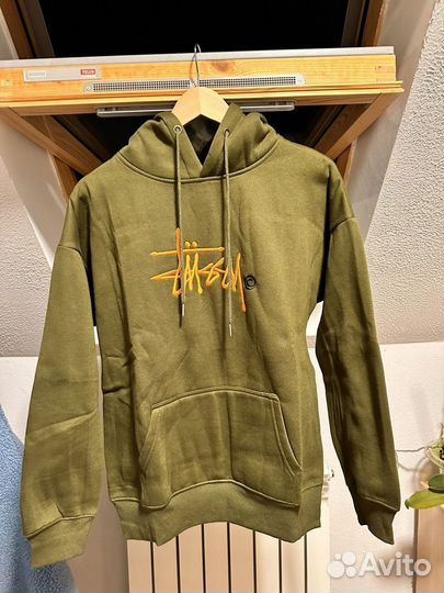 Худи stussy green n orange logo зеленое