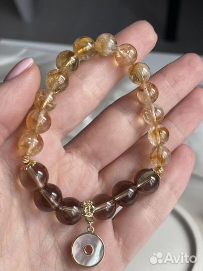 Цитрин раухтопаз браслет женский