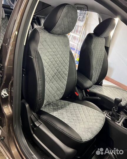 Чехлы Автопилот Vesta с серой алькантарой и ромбом