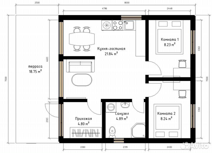 Каркасный дом 60 м² под ключ