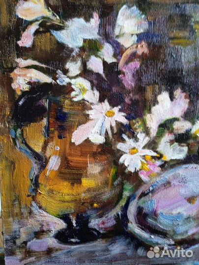 Картина маслом белые цветы