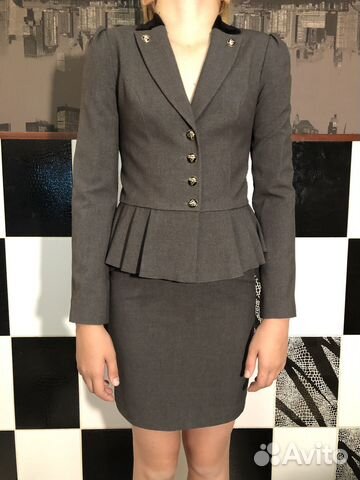 Костюм (пиджак и юбка) серый 158-164 fasola