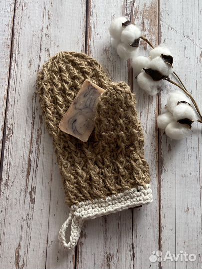 Мочалка-варежка из джута