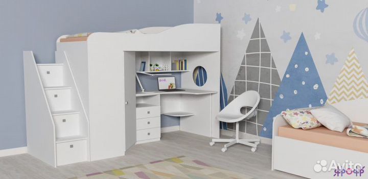 Кровать чердак «Кадет 1» с универсальной лестницей