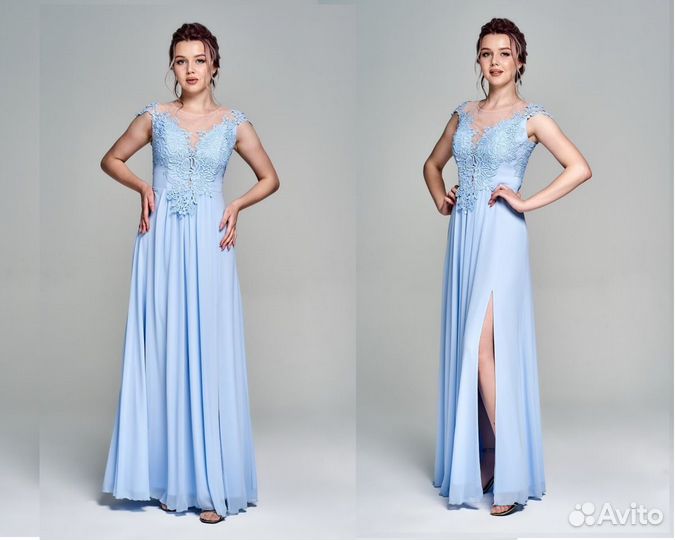 Новое голубое платье с разрезом Krista