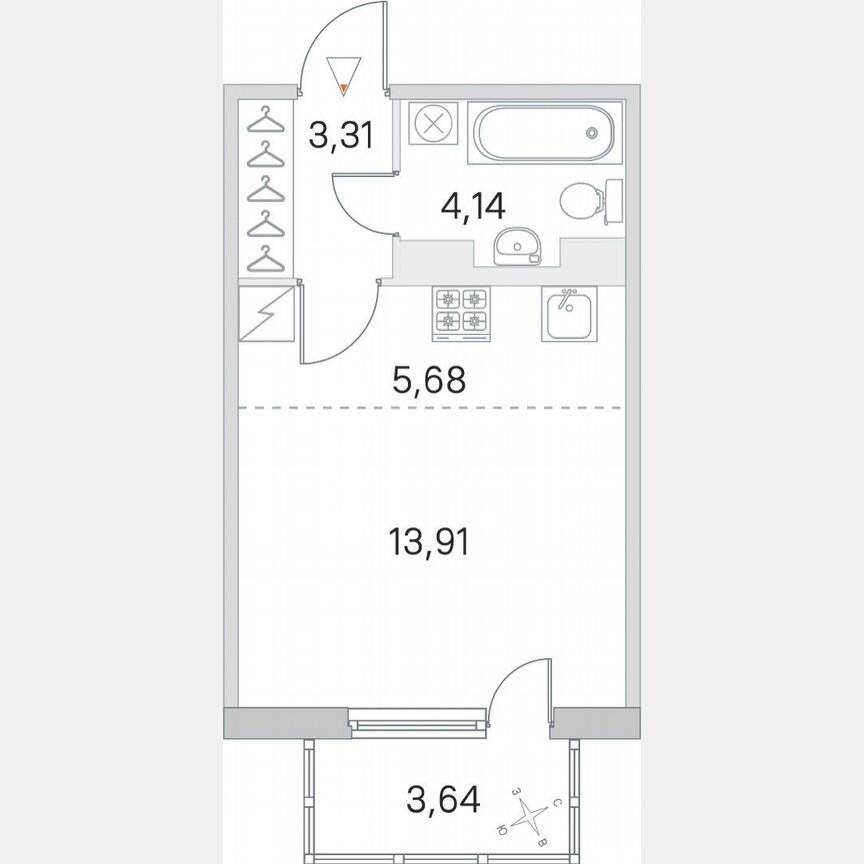 Квартира-студия, 28,1 м², 3/5 эт.
