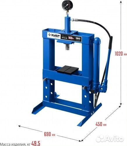Пресс гидравлический зубр пгн-10 с гидронасосом и