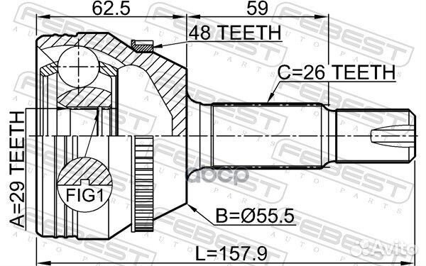 Шрус наружный 29x55x26 toyota corolla/matrix (N