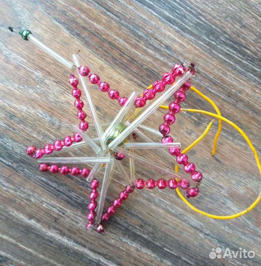 Звезда на елку стеклярус СССР винтаж