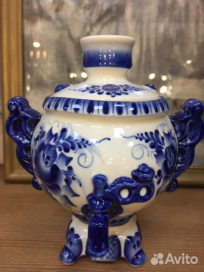 Гжель коллекционный самовар-чайница