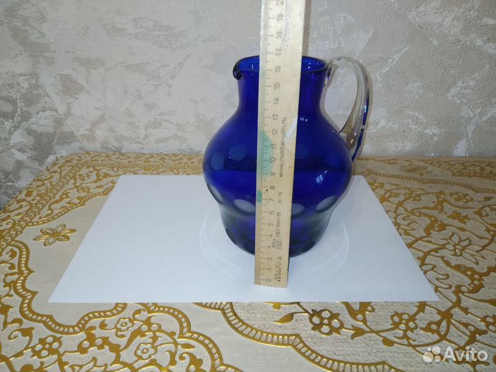 Кувшин голубое кобальтовое стекло