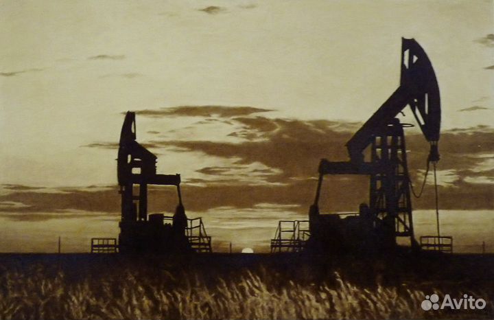Подарок нефтянику Картина нефтью Качалки на закате
