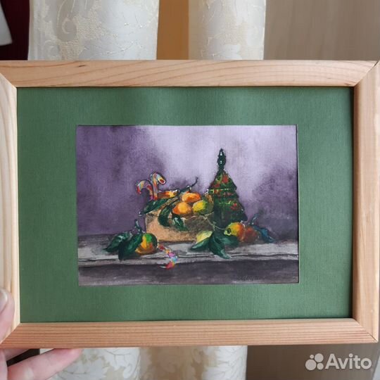 Картина акварелью Натюрморт с мандаринами