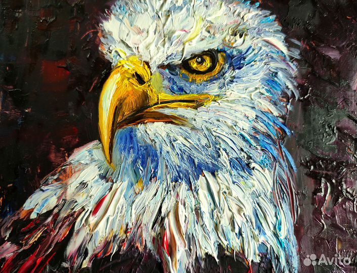 Белоголовый орел картина маслом с птицей 20х27 см