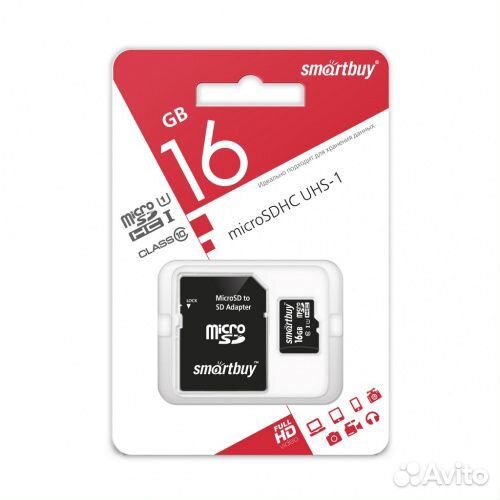 Карта MicroSD SmartBuy Сlass 10 на 16GB