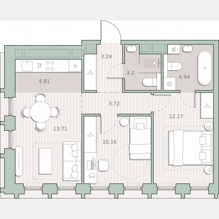 2-к. квартира, 56 м², 38/44 эт.