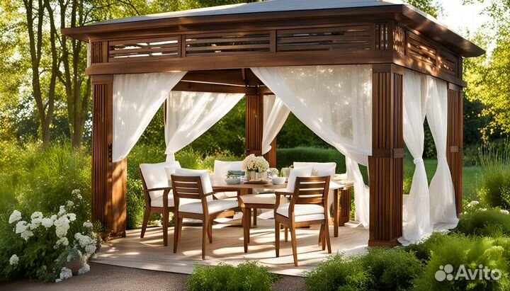 Садовые качели, перголы, беседки