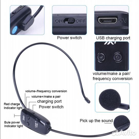 Беспроводной радио микрофон гарнитура UHF до 80м
