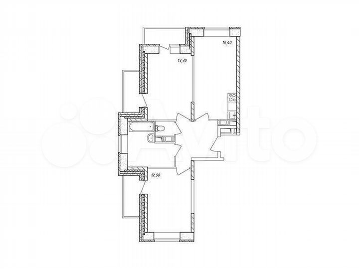 Комната 12,9 м² в 2-к., 6/17 эт.