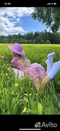 Шляпа соломенная розовая