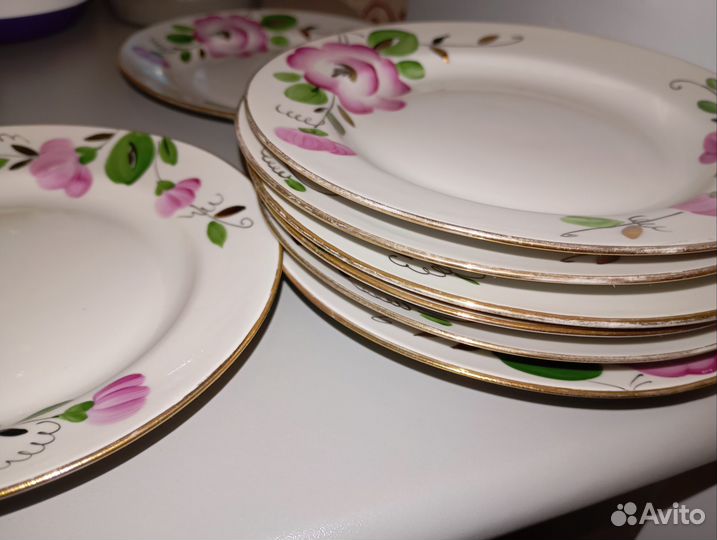 Тарелки дулево СССР ручная роспись деколь