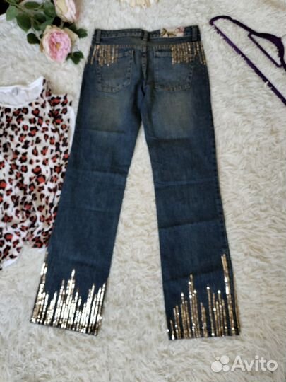 Прикольные джинсы с пайетками XS