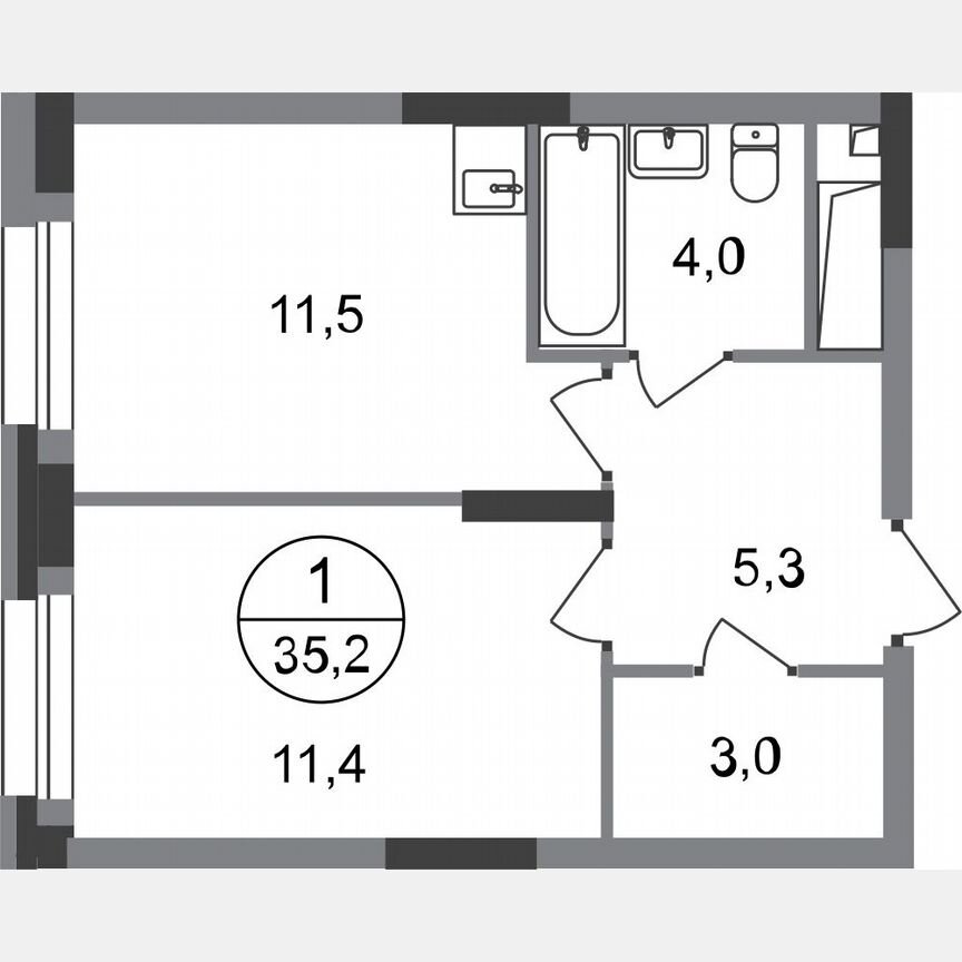 1-к. квартира, 35,2 м², 12/20 эт.