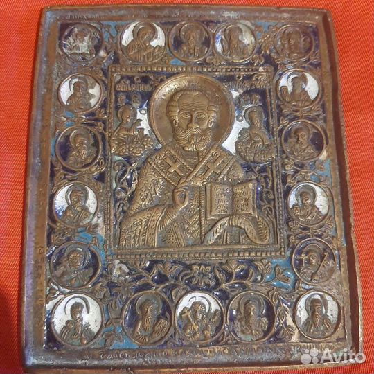 Икона Николай Чудотворец с тремя эмалями