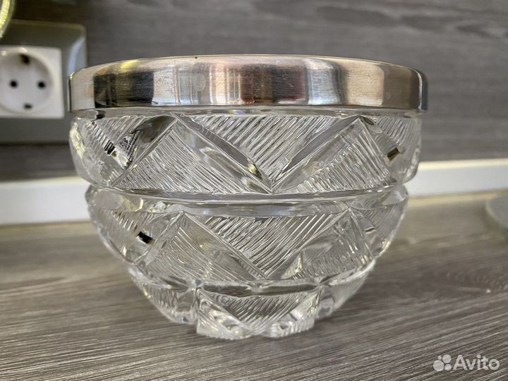 Конфетница салатница хрусталь мельхиор СССР
