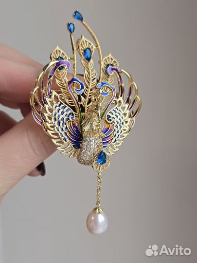 Шикарная Брошь-кулон жарптица синяя